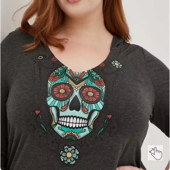 Torrid skull day of the dead graphic print Super Soft Hoodie grunge gothic - Picture 2 of 3